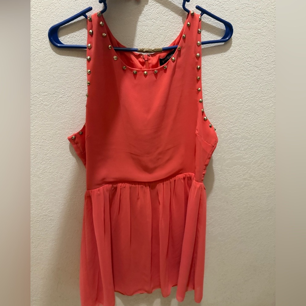 Bebe Vibrant Orange Dress with Gold Studs